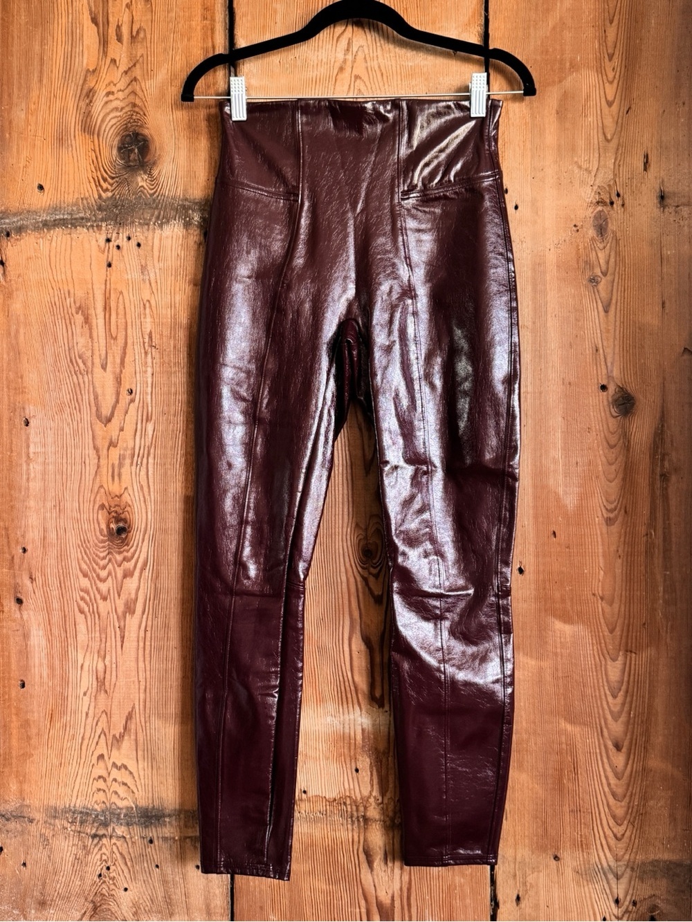 Sz S Spanx High Rise Glossy Faux Patent Leather Leggings In Ruby EUC